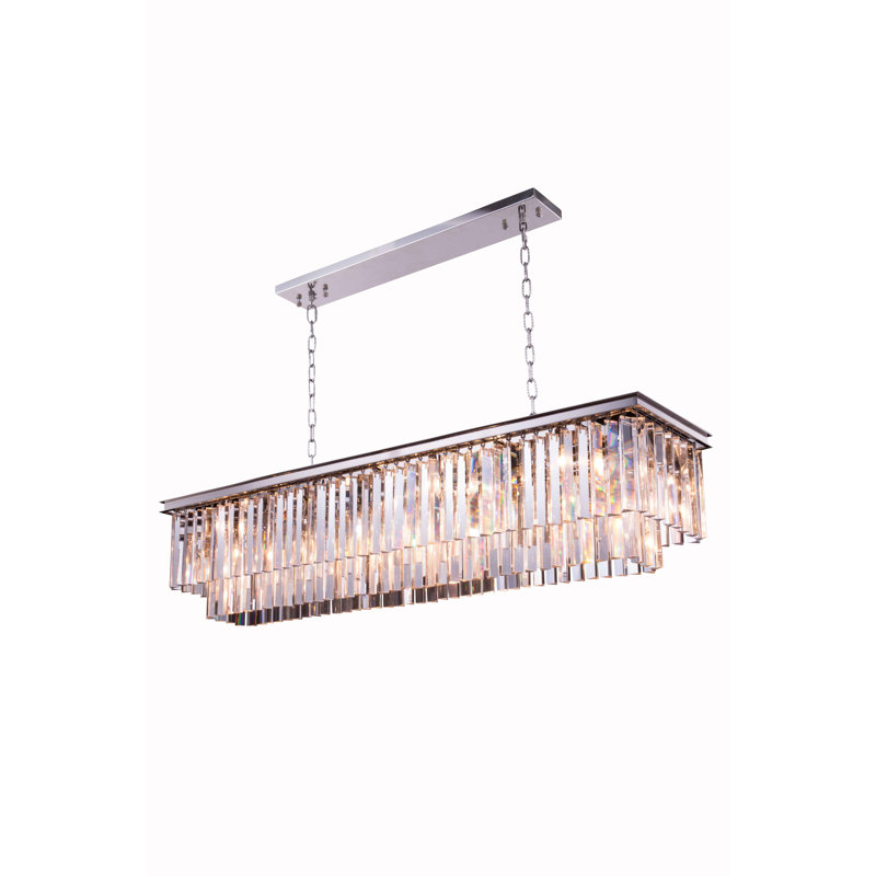 Lustre rectangulaire en cristal 12 lumières Yazmin, Cristal (transparent), Nickel poli