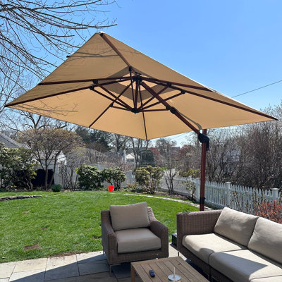 Parasol en porte-à-faux carré en bois 9 pi x 9 pi Waler, beige