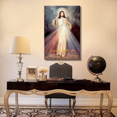 Framed Jesus Mercy Wall Art Canvas Decor Divine Catholic Christianity Sacred Heart For Faith Living Room Bedroom Dining Room For Pictures Posters Prints Paintings Artwork 12X16 Inch