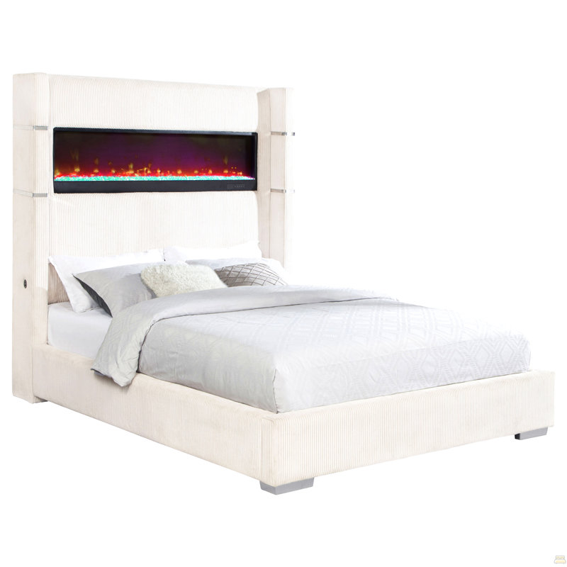 Upholstered Queen Flame Visualizer Bed