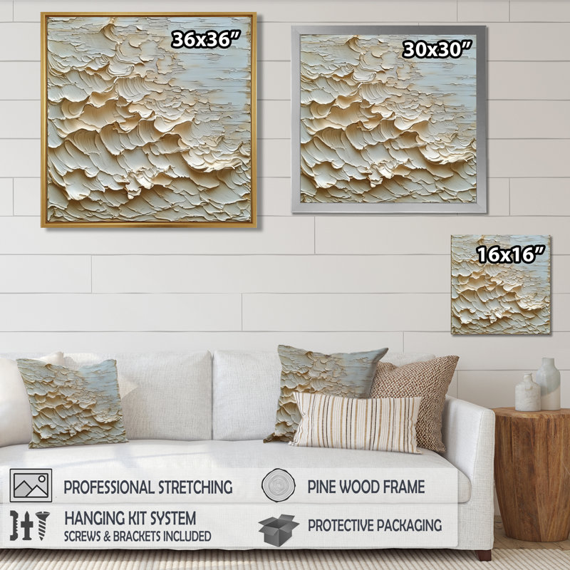 «Oberbeck», lumière ascendante des vagues de la crème I - art mural moderne transitionnel abstrait, H 16 po x l 16 po