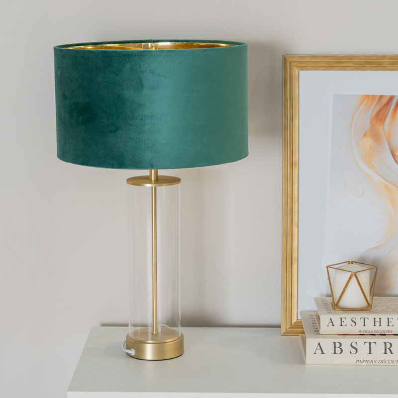 Ahedo Glass Table Lamp, Yes, Clear/Gold Base/Green Shade