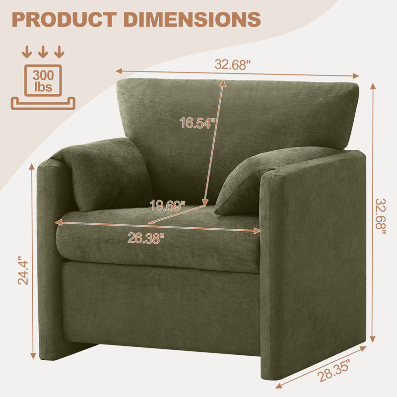 Fauteuil d'appoint surdimensionné en chenille 32,7 po (ensemble de 2, Vert