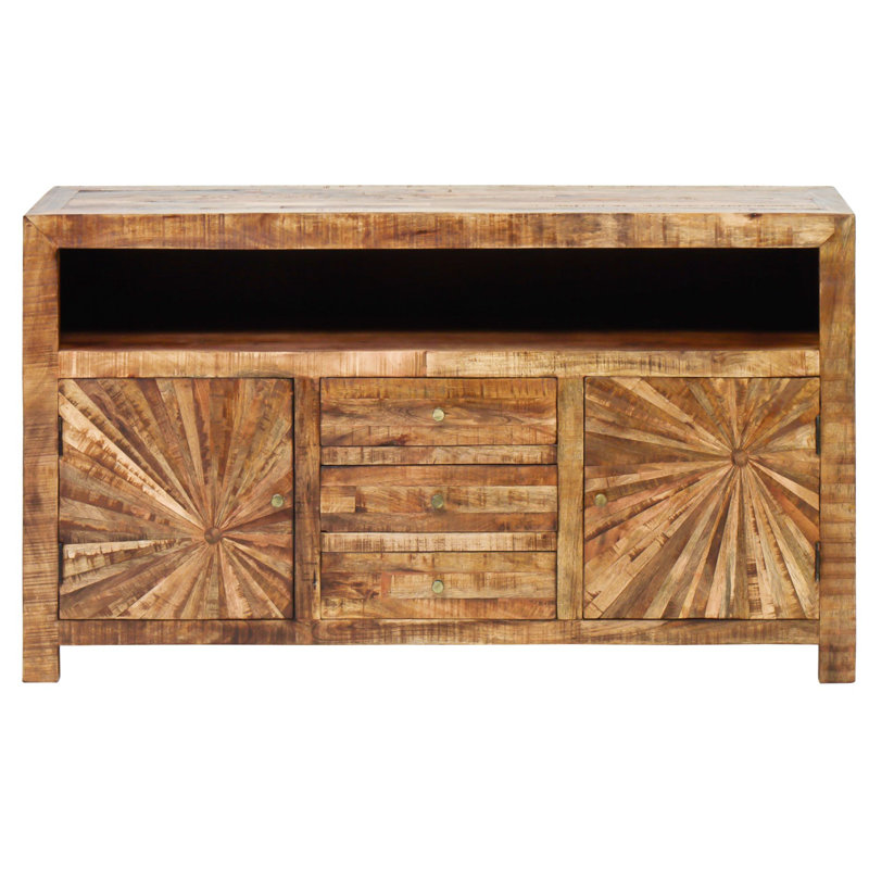 Meuble télé en bois massif Sunburst pour téléviseur de 65 po ou moins