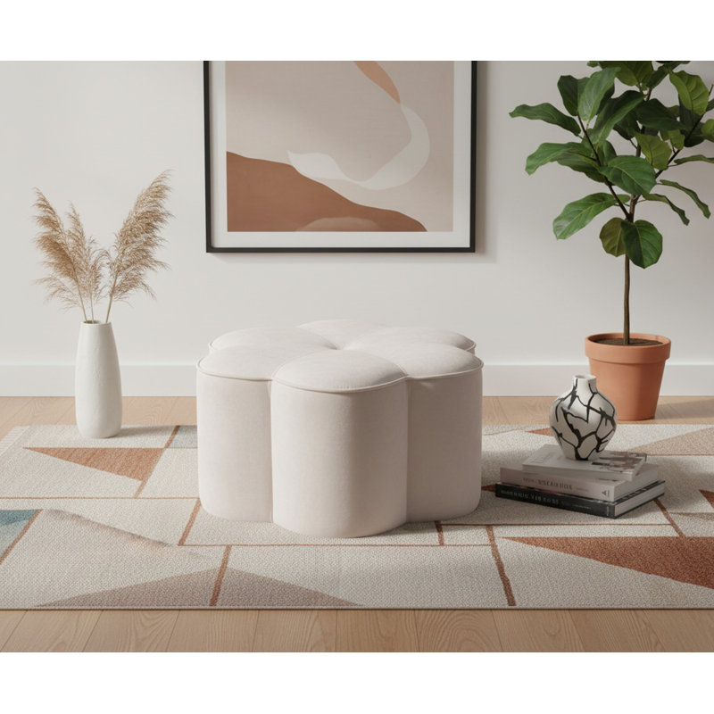 Meghan Velvet Pouf, Cream Velvet