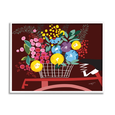 Panier de fleurs moderne encadré sur bois