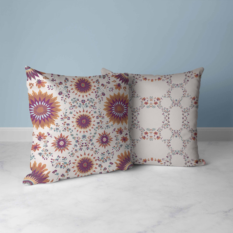Indoor / Outdoor Square Cushion, 46cm H x 46cm W, Purple/Coffee Floral/Geometric