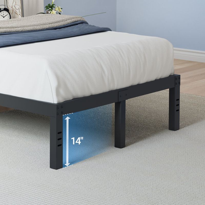 16"  Metal Platform Bed Frame with Heavy Duty Steel Slat Support, No Box Spring Needed, Black, Twin