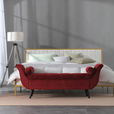 Vintage Tufted Long Bench, Velvet Upholstered Storage Ottoman with Classic Retro Design, Mid Century Modern Footstool for Living Room, Bedroom and Entryway, 65 Inch