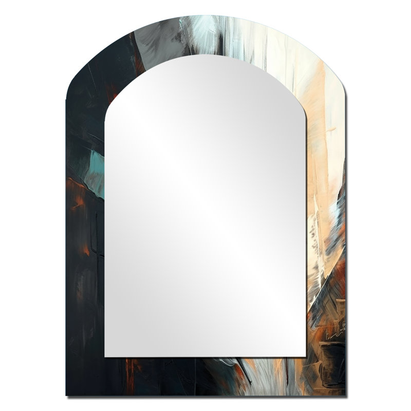 Orange And Blue Abstract Mixed Colors II - Minimalism Asymmetrical Decorative Mirror, Modern Arch Large Wall Mirror, Printed Metal Art