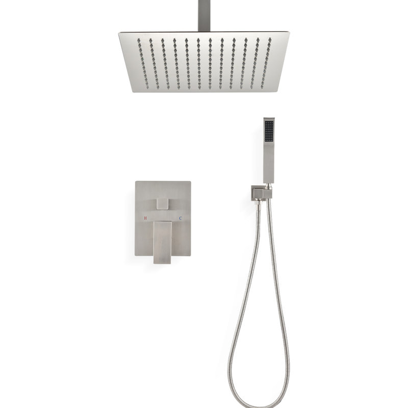 Brushed Nickel Ceiling Mounted Shower Including 10" Head And Handheld - Mimics Natural Rainfall, Self-Cleaning Nozzle, Meets American Standard Installation Specifications, Wall In With Recreates