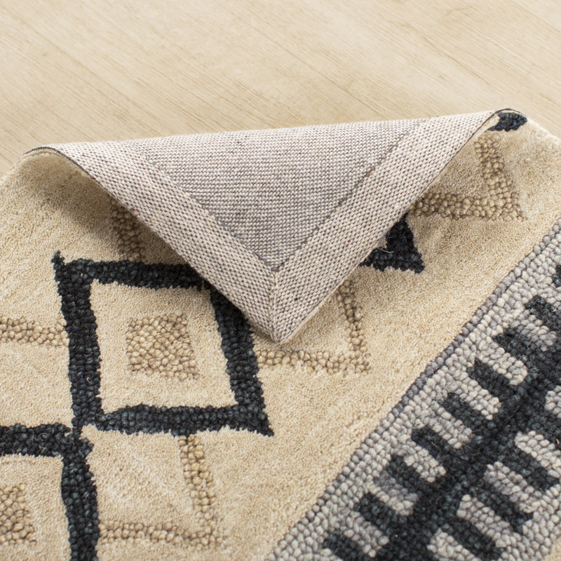 Tapis gris / bleu foncé / ivoire en laine touffeté à la main Eliger Southwestern, Rectangle 2 pi 6 po x 8 pi