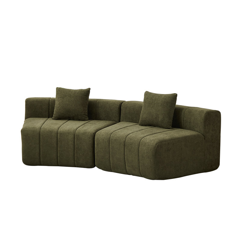 Chenille Curved Sectional Sofa - Modular Semi-Circular Couch with Piano Key Design, Green