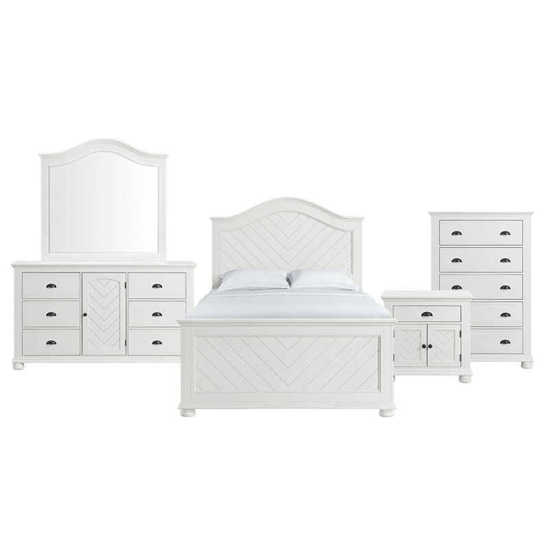 Ensemble de chambre à coucher à panneaux Govia, Lit double, 5 Pcs: Bed, Dresser, Mirror, Chest, Nightstand