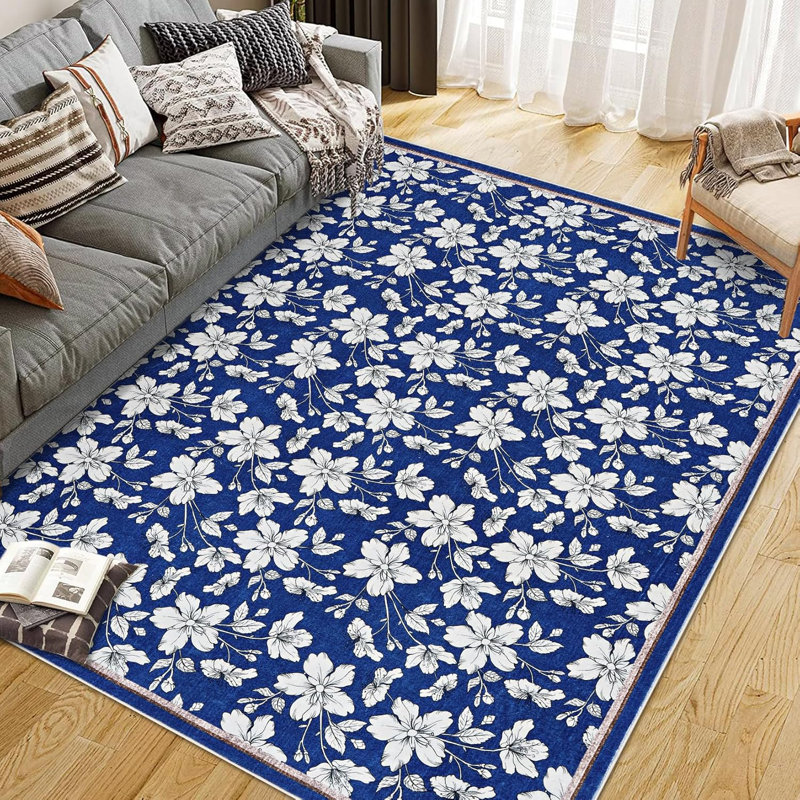 2x6 Washable Boho Floral Runner, Non-Slip, Low Pile, Soft Throw Rug for Entryway, Kitchen, Kids Room, Beige, Green, Blue, Small Machine Washable.