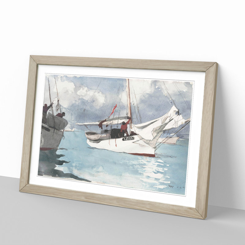 Fishing Boats by Winslow Homer - Framed Print, 27cm H x 36cm W x 2cm D, Oak Framed