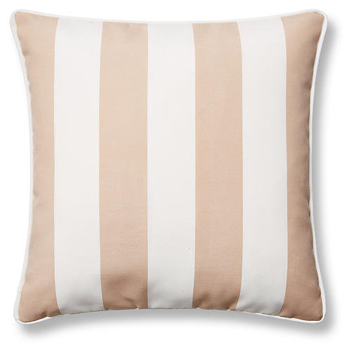 Cabana Stripe Outdoor Throw Pillow, Beige