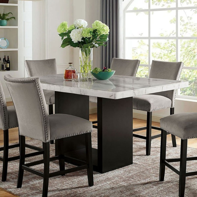 Table de salle à manger à hauteur de comptoir en marbre véritable 1Pc, 36"