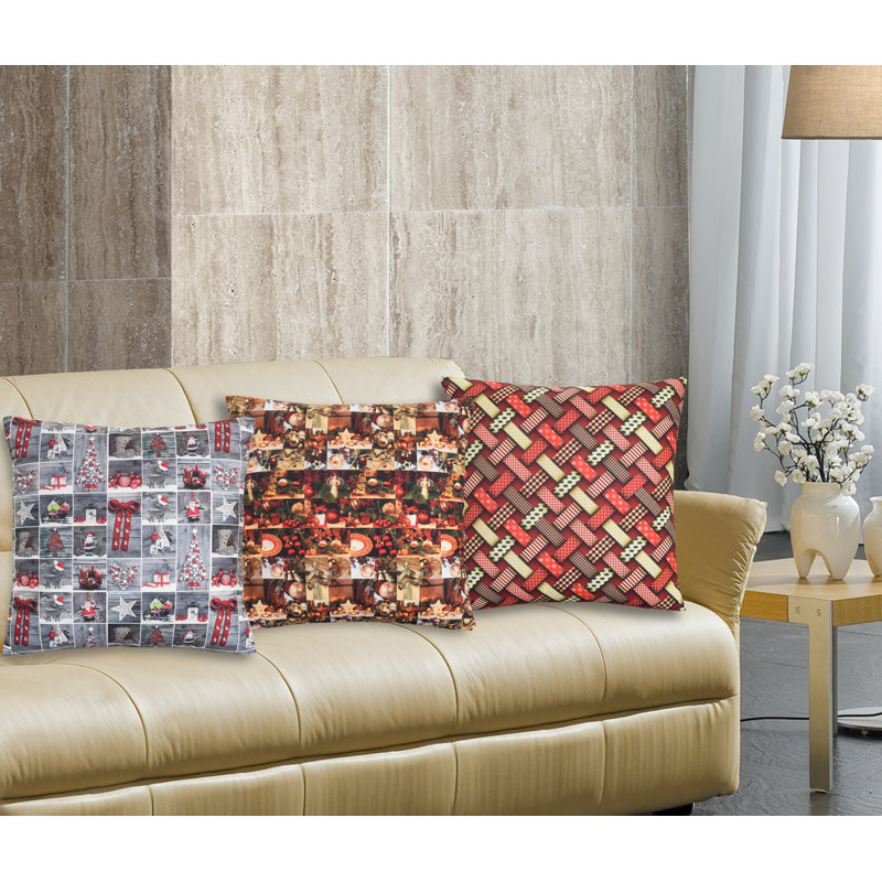 Coussin décoratif en polyester, Housse de coussin seulement - sans coussin, Rouge / Jaune / Brun, Géométrique