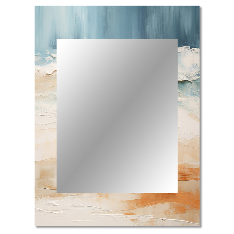 Beige et bleu Beach Tranquility I - grand miroir mural de plage, miroir décoratif beige, impression d'art en métal