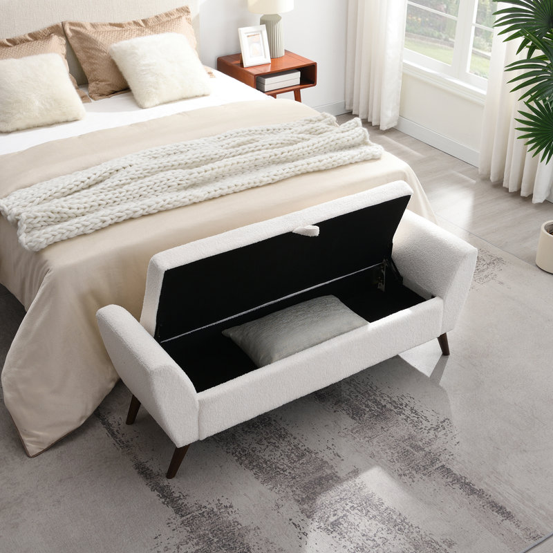 Banc rembourré avec rangement, Crème