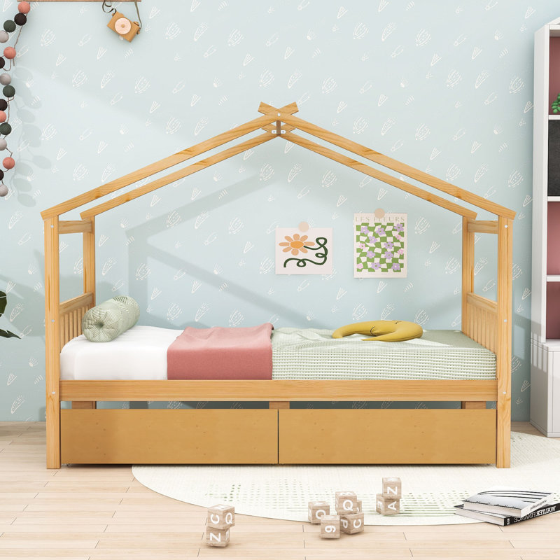 Lit simple avec tiroirs, Naturel