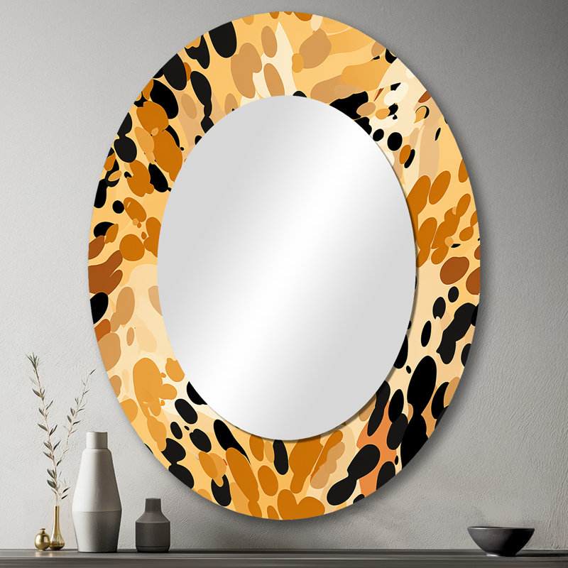 Orange And Black Leopard Print Adventure - Orange Traditional Oval Wall Mirror, 43" H x 33" W