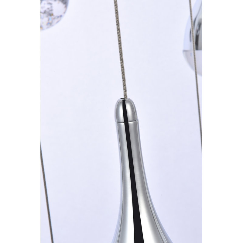 Luminaire suspendu en forme de goutte DEL à 9 lumières Carilyn, H 9 po x l 42 po x P 42 po, Chrome chrome