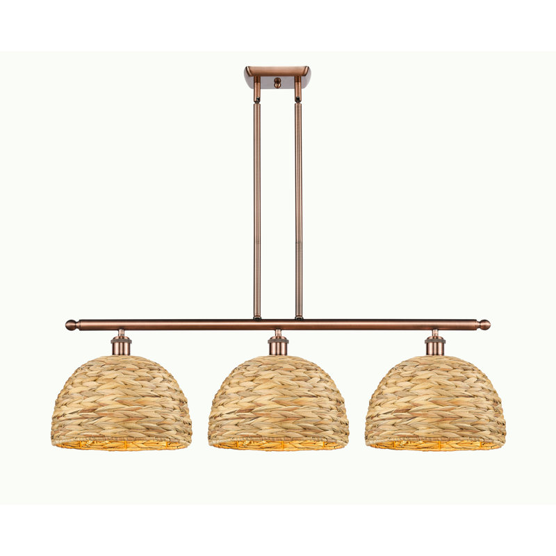 Luminaire suspendu pour îlot de jardin 12 po 3 lumières Tsang, H 45,25 po x l 38 po x P 38 po, Cuivre antique