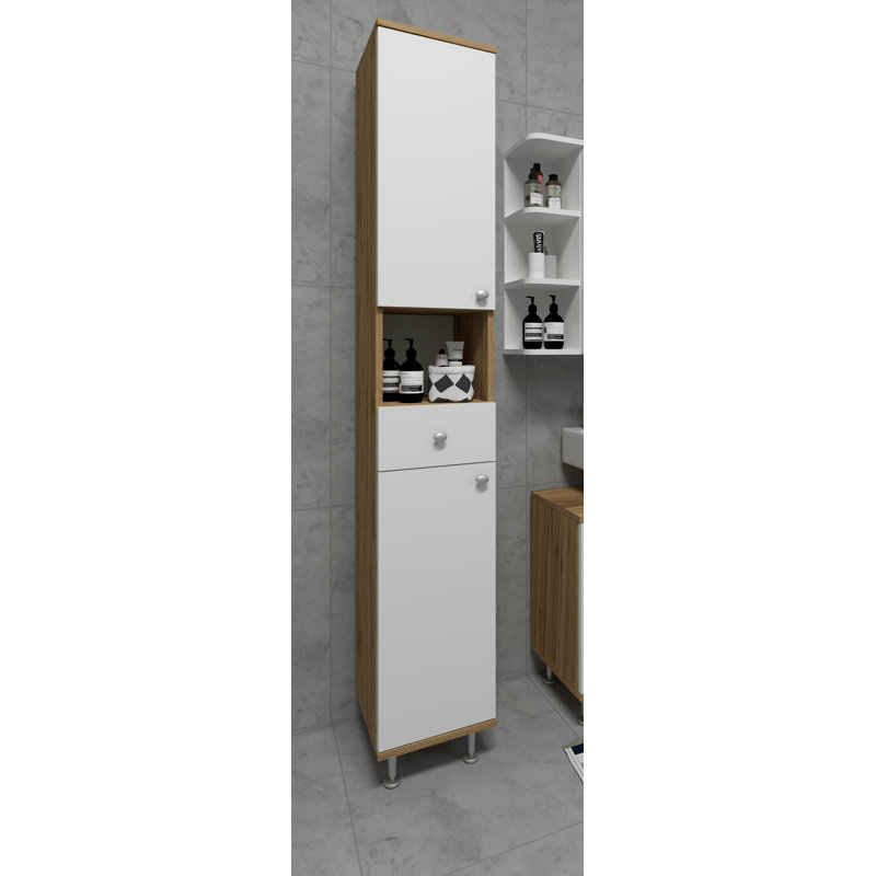 Audriauna Freestanding Bathroom Cabinet, White / Brown