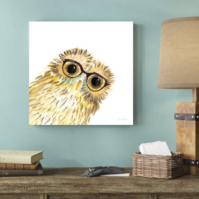 «Owl in Glasses» par Mercedes Lopez Charro, reproduction d'art sur toile tendue