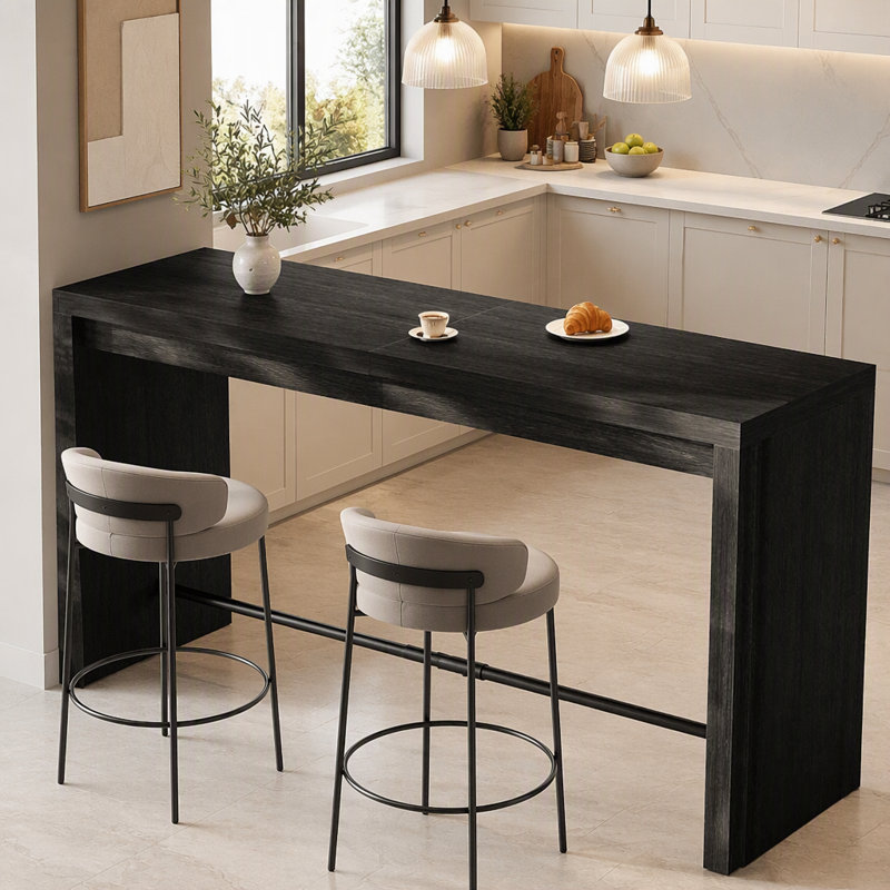 63" Bar Table, Rectangular Counter Height Pub Table, Black