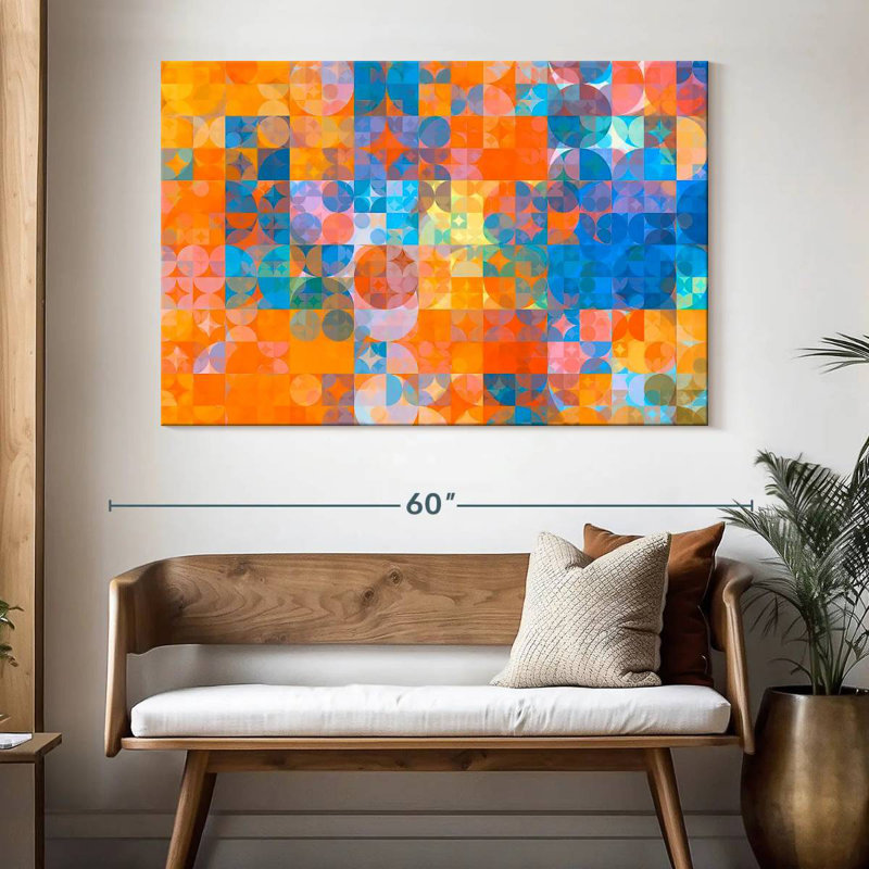 Avery Abstract Orange Blue Circles, 34" H x 51" W