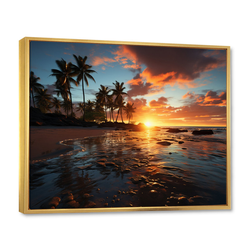 Caraibe Island Sunset V, reproduction d'art sur toile, 34" H x 44" W x 1.5" D, Cadre flottant doré
