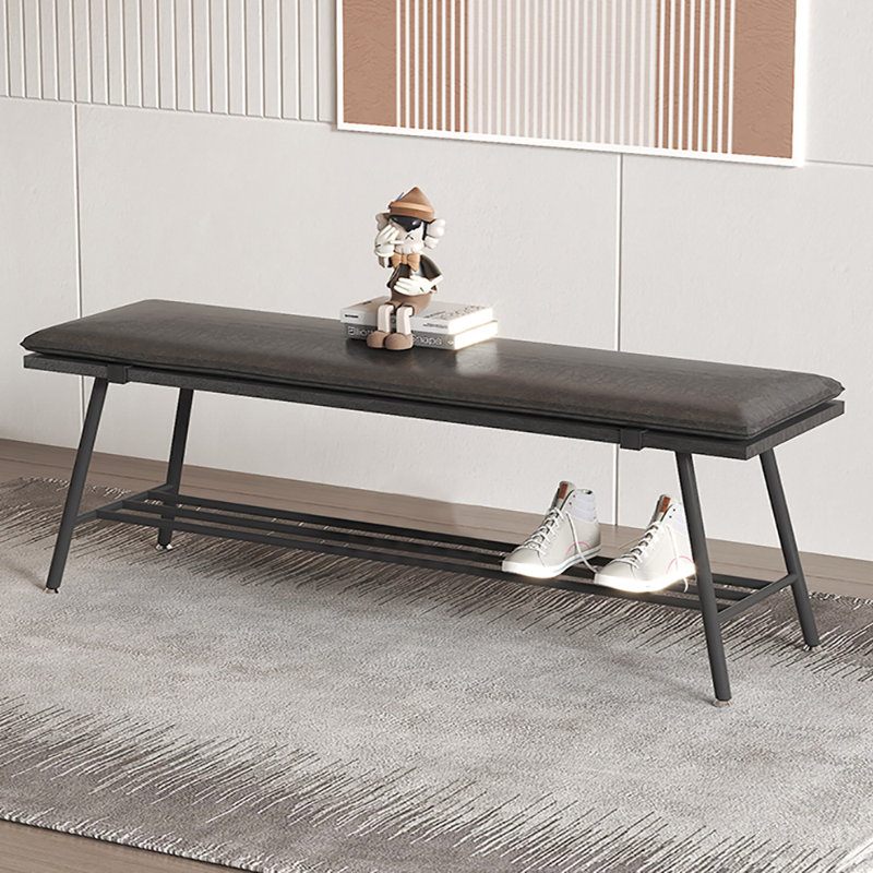 Banc de rangement pour chaussures en fer forgé 59,1 po, Noir / Noir