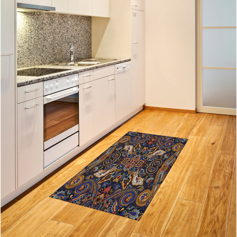 Tapis décoratif à motif de fibres longues en polyester à haute densité Paisley, Rectangle 2 pi 7 po x 5 pi