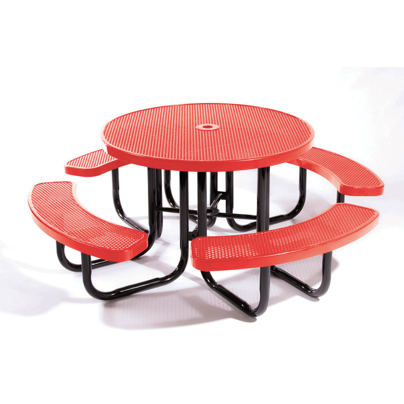 Table de pique-nique ronde poinçonné 46 po, Rouge