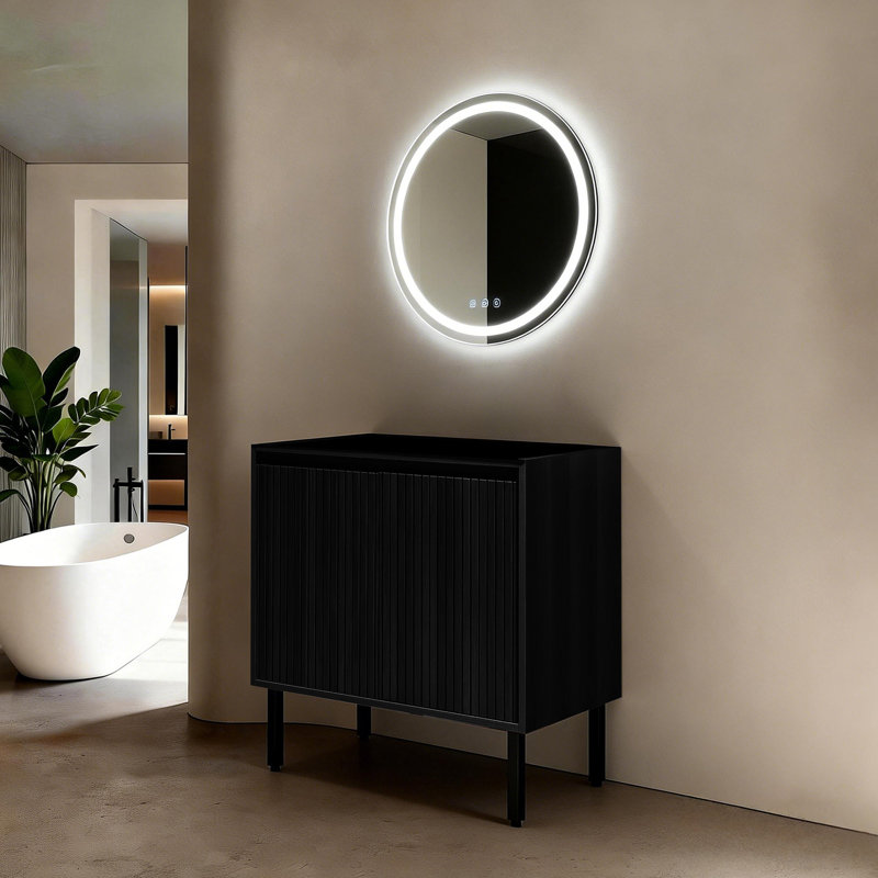 24'' &30'' &36 '' Shaker Style Bathroom Vanity Base Only, Freestanding Or Wall-Mounted With Double Doors & Adjustable Shelf - Soft-Close & Vertical Line Design (Sink Not Included)