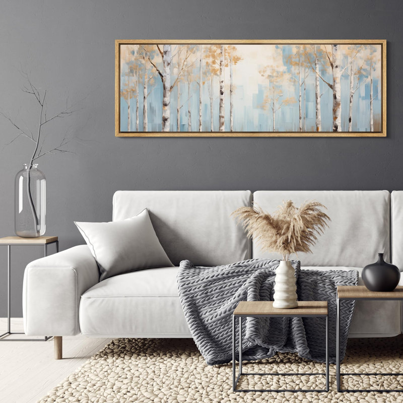 Aspen Birch Tranquil Birches, bleu et blanc, reproduction sur toile, H 20 po x l 60 po, Naturel