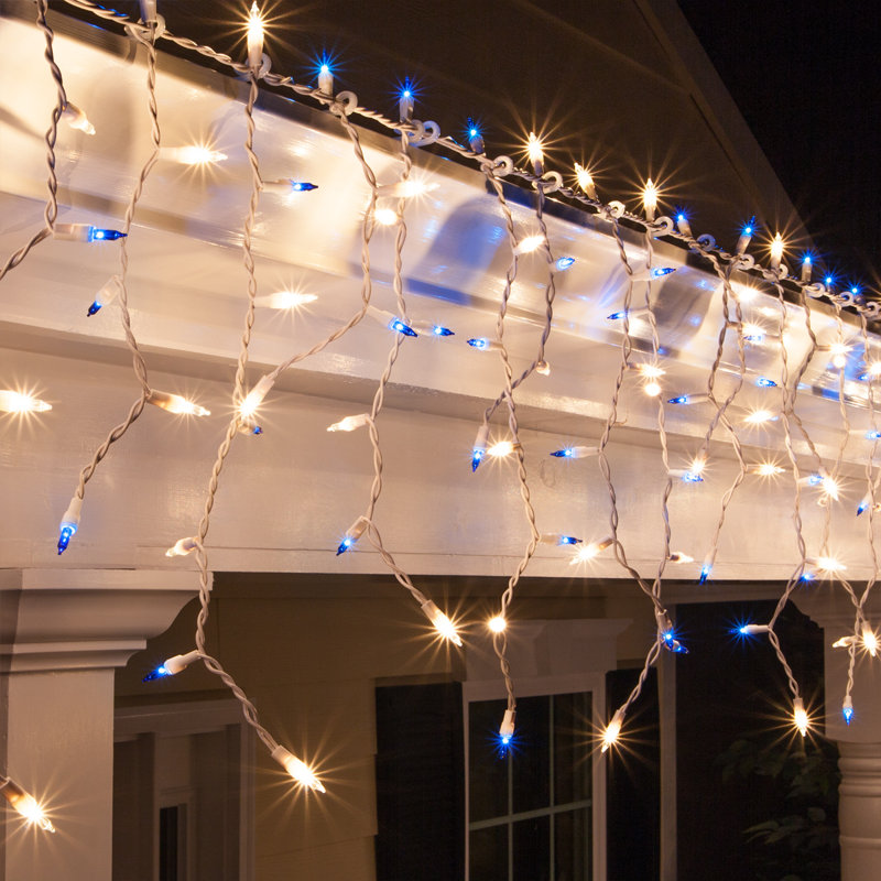 Curtain Icicle Lights, Blue and Clear, 12"L x 4"D