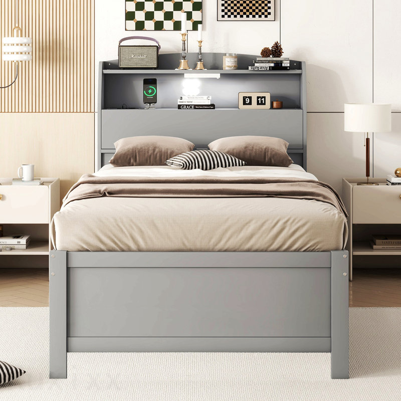 Lit plateforme innovant en bois avec lit gigogne et rangement, avec tiroirs et une tête de lit fonctionnelle pour une meilleure organisation de la chambre à coucher