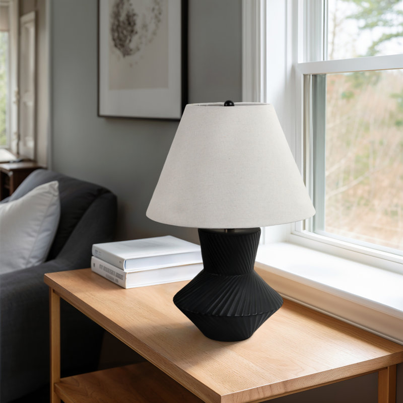 Latitude Run® Chic Ribbed Totem Table Lamp, Ceramic, 23-Inch