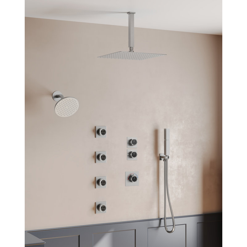  Thermostatic Dual Showerheads System, 12" Rainfall Shower Faucet with Handheld Shower, Brushed Nickel