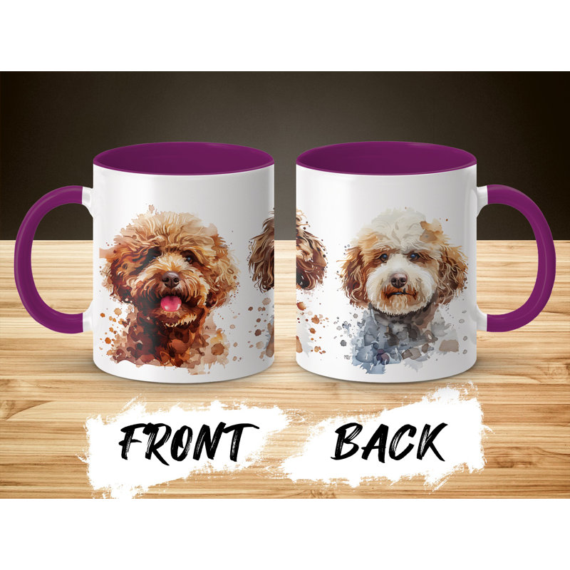 Three Adorable Watercolor Doodle Dogs 11oz Coffee Mug, Purple, 3