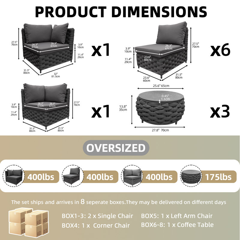 Ensemble de conversation modulaire d'extérieur 11 pièces