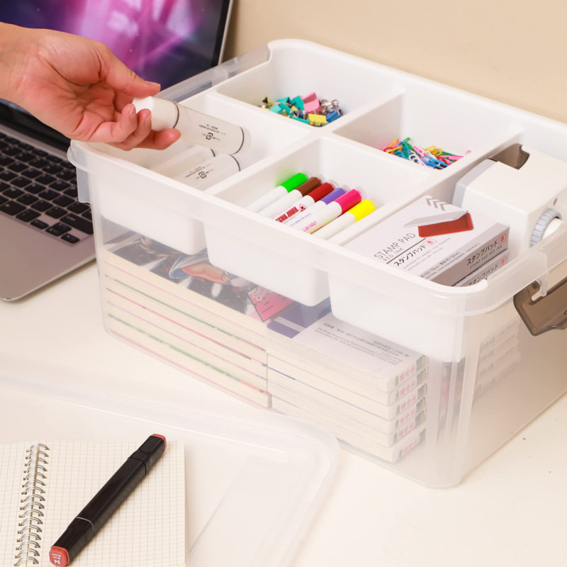 17 QT Plastic Storage Box With Removable Tray Craft Organizers And Storage Clear Storage Container For Organizing Bead, Tool, Sewing, Playdoh
