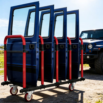 Upgraded Heavy-Duty Vertical Door Hanger & Storage Rack – Complete Jeep Door Storage & Bronco Door Storage Organizer with Locking Wheels, Thick Foam Protection