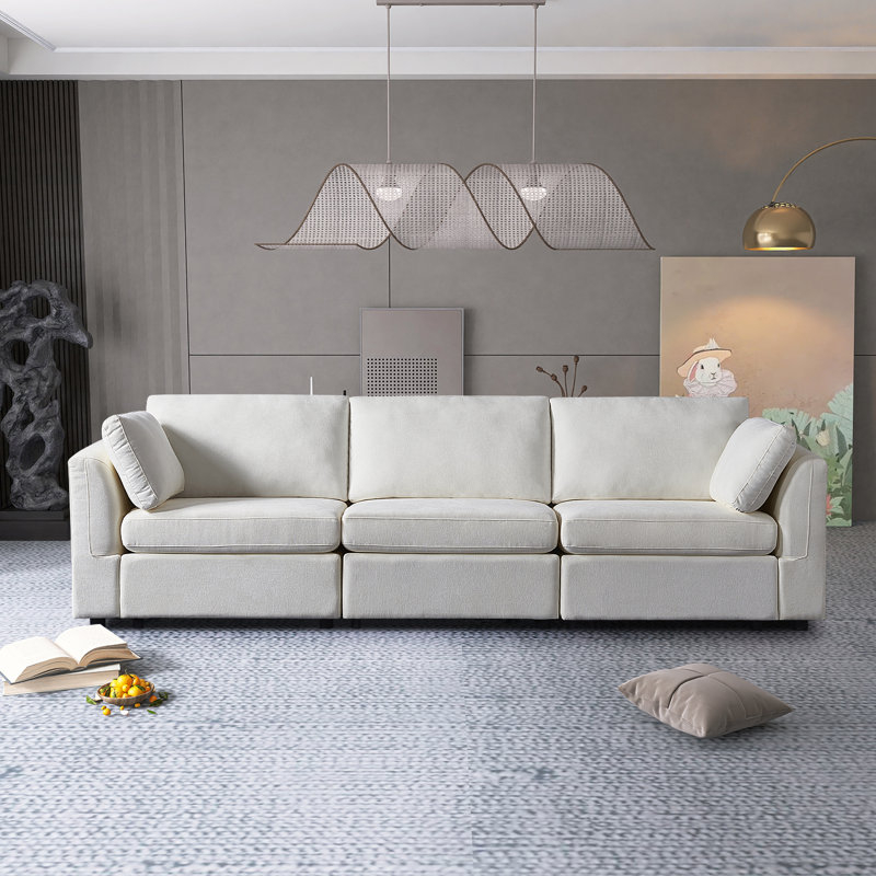 Upholstered 112.99'' Sofa, Cream/White