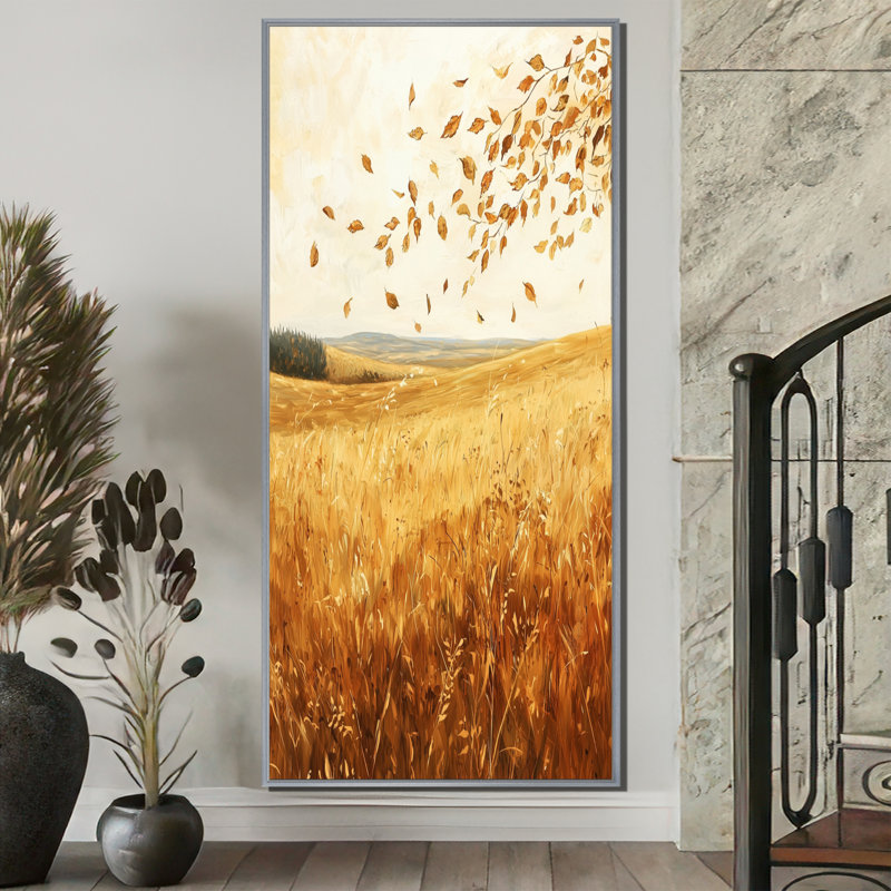 Jena Windy Meadow Prairie Leaves V - feuilles, impressions sur toile, H 60 po x l 28 po, Reproduction avec cadre flottant