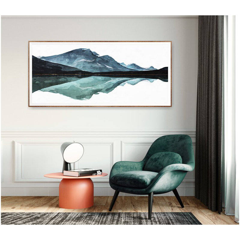 Vue panoramique sur la vallée de la montagne verte et bleue, reproduction d'art à l'aquarelle, Misty Rolling Hills